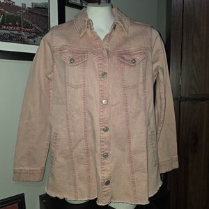 LOGO by Lori Goldstein Pink Denim Jacket with Frayed Bottom Size 6
